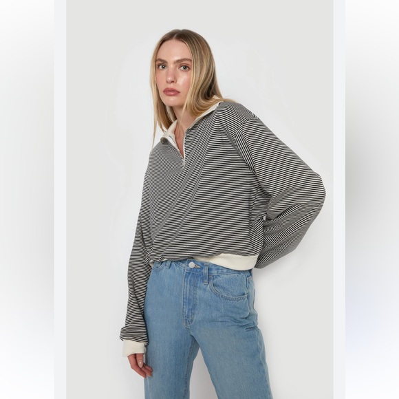Striped Collared Long Sleeve Top | OAK + FORT - Picture 1 of 4